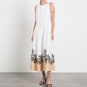 Loro Piana 100% Linen Botanical Hem Midi Dress